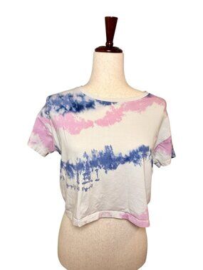 Lululemon Pink Blue Tie Dye Cropped Tee Athleisure Y2K Size 4